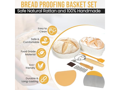 बैनेटन प्रूफिंग टोकरी गोल ब्रेड कपड़ा घरेलू रतन के साथ कवर सेट