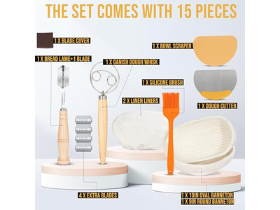 बैनेटन प्रूफिंग टोकरी गोल ब्रेड कपड़ा घरेलू रतन के साथ कवर सेट