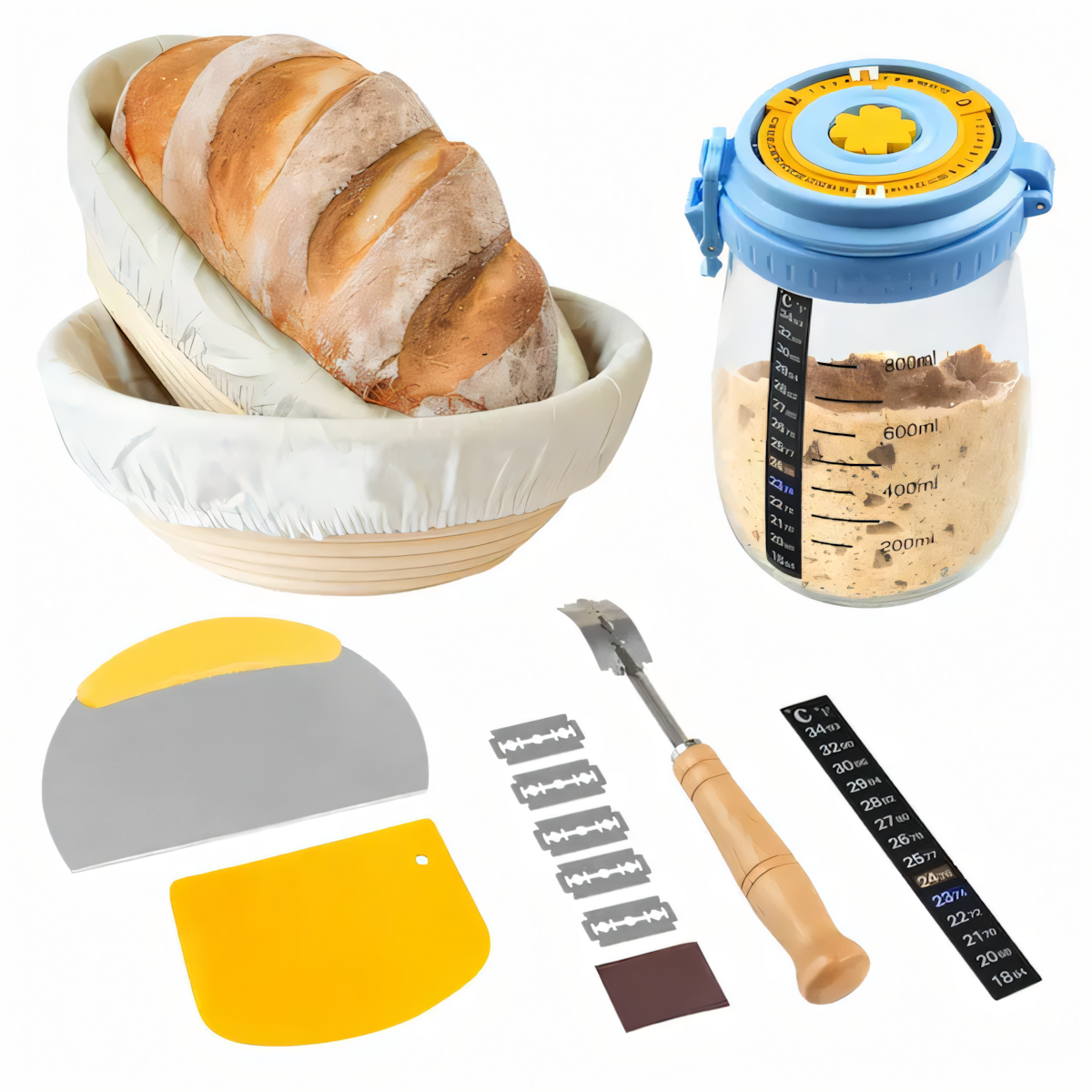 सामान के साथ प्रूफिंग बास्केट